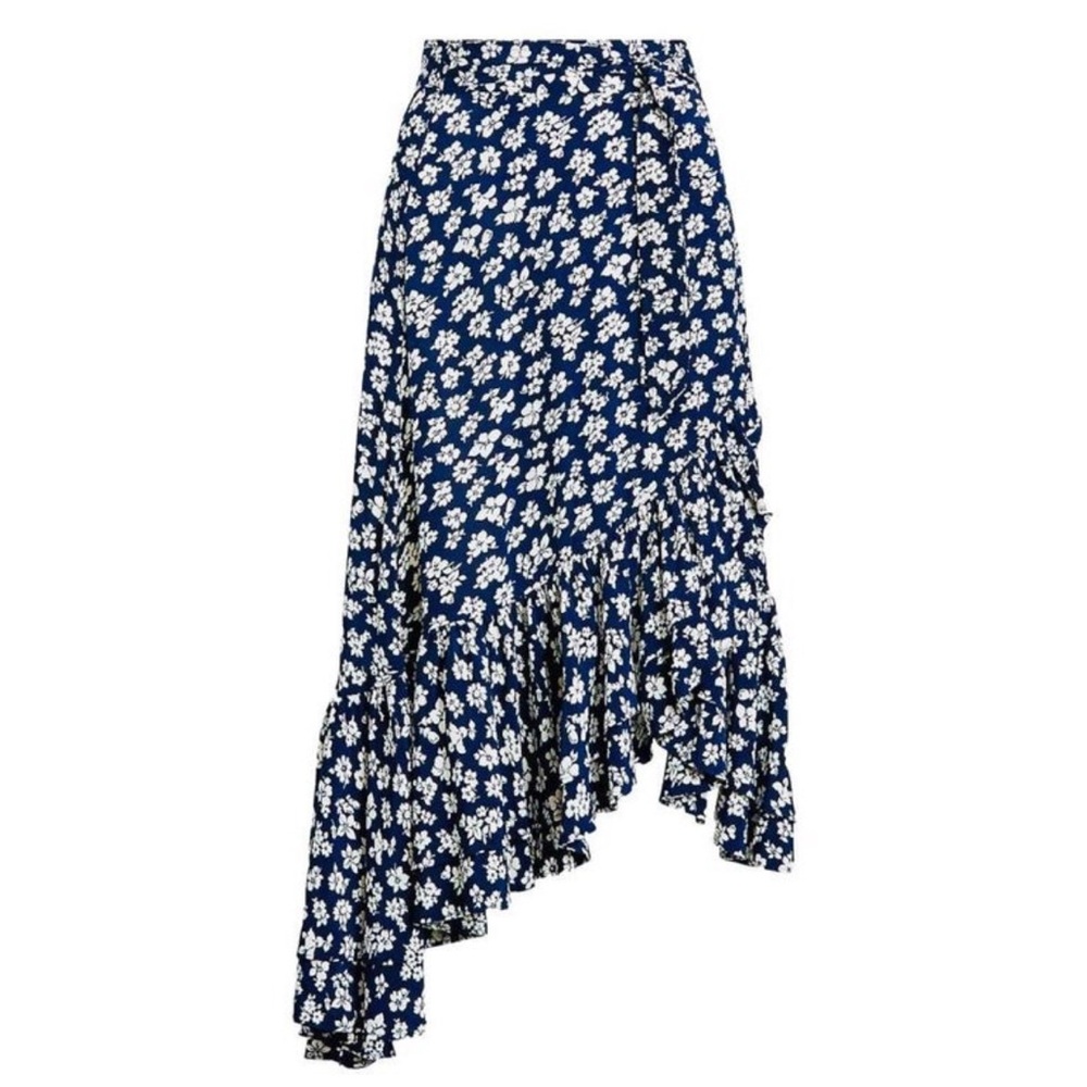Polo Ralph Lauren Floral Asymmetrical Wrap Skirt - Navy/ Cream - Size 12
